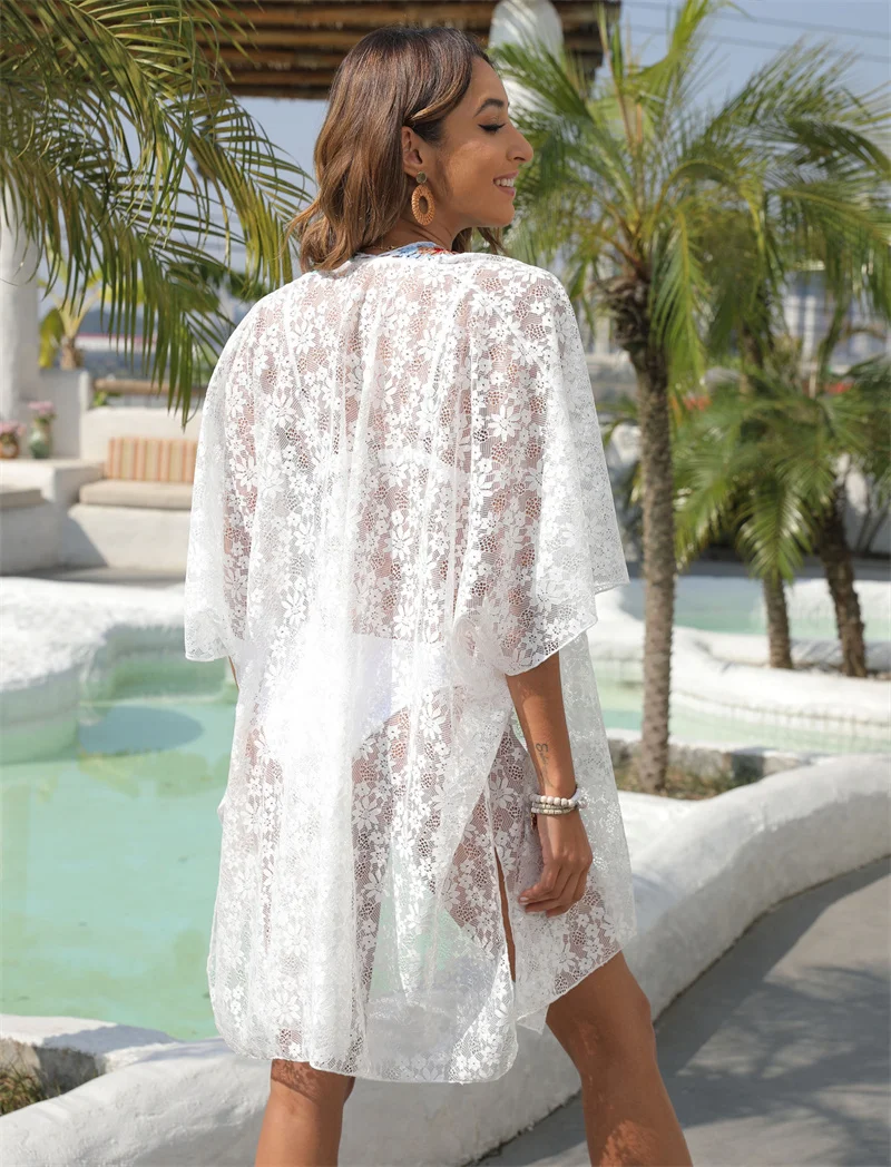 Copricostume Bikini all'uncinetto bianco per donna abito da