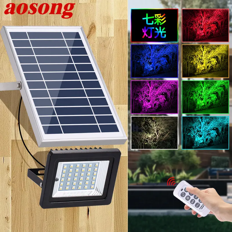 aosong modern outdoor wall lamps european style creative balcony decorative for living corridor bed room hotel AOSONG Outdoor Solar Flood Light Remote Control Wall Mounted Waterproof IP65 Colorful Gradient LED For Courtyard Street Lamp