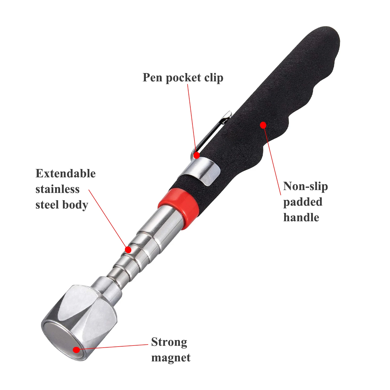 16LBs Telescoping Magnetic Pickup Tool with Pen Clip Design Magnet Stick Extendable 7" to 30" for Men Birthday Father's Day