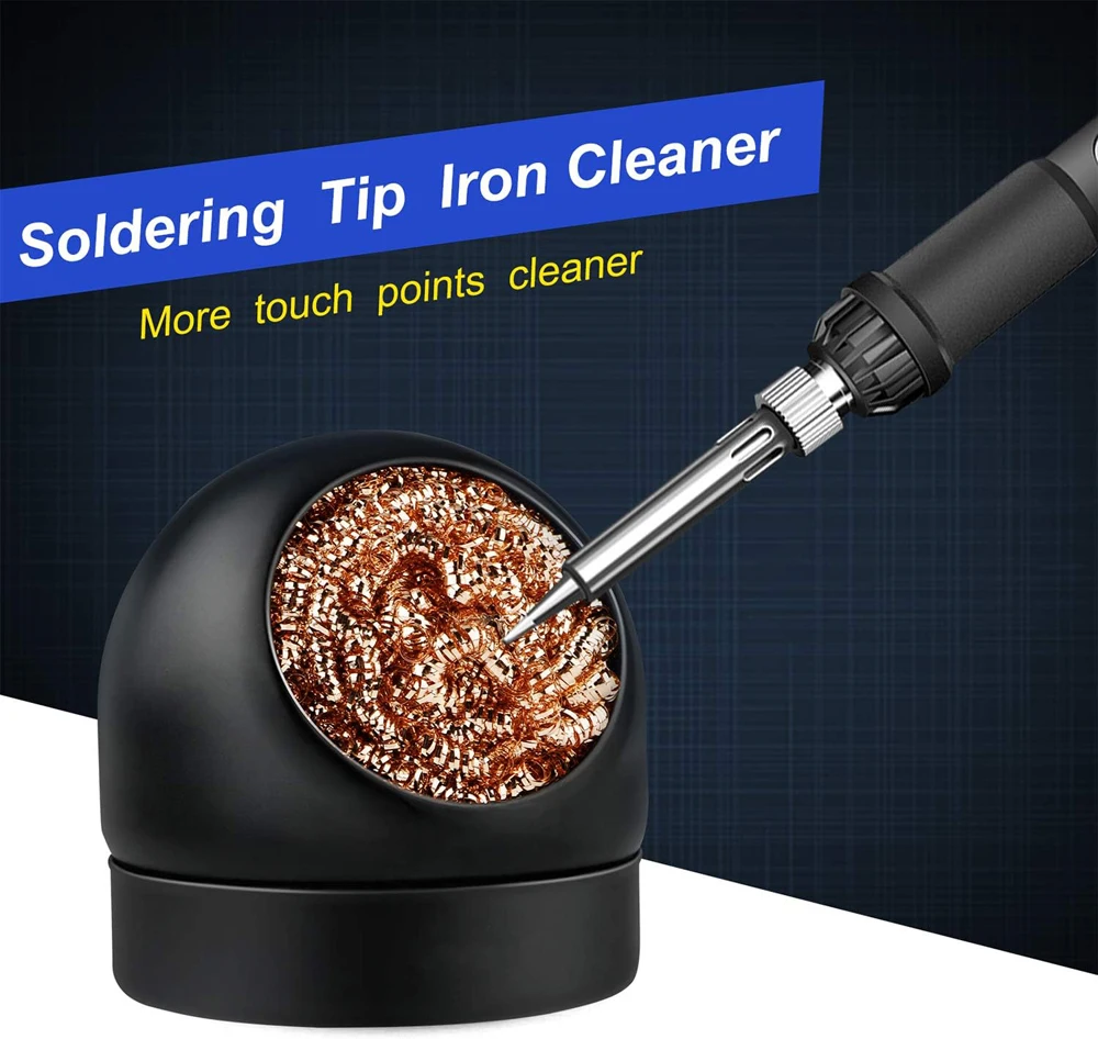 Welding Soldering Iron Tip Cleaner, Solder Tip with Cleaning Brass wire sponge, W/Stand Set Holder Black, No Water Needed 3