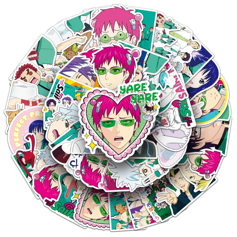 【Prime deal】 10/50Pcs Anime Saiki Kuso Graffiti Helmet Phone Case Computer Laptop Guitar Decorative DIY Waterproof Adhesive Sticker