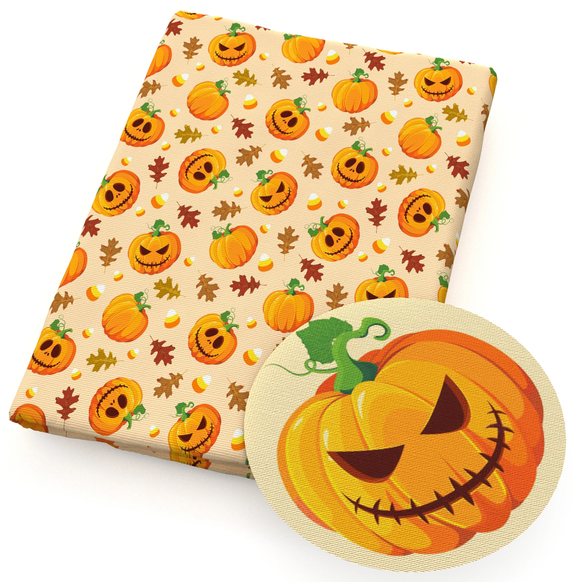 thumbnail image 1 of 50*145cm Telas de algodón de otoño con diseño de calabaza por metro Telas de hojas de arce y flores Telas de costura Vestido Manualidades DIY Textiles para el hogar, 1 of 5