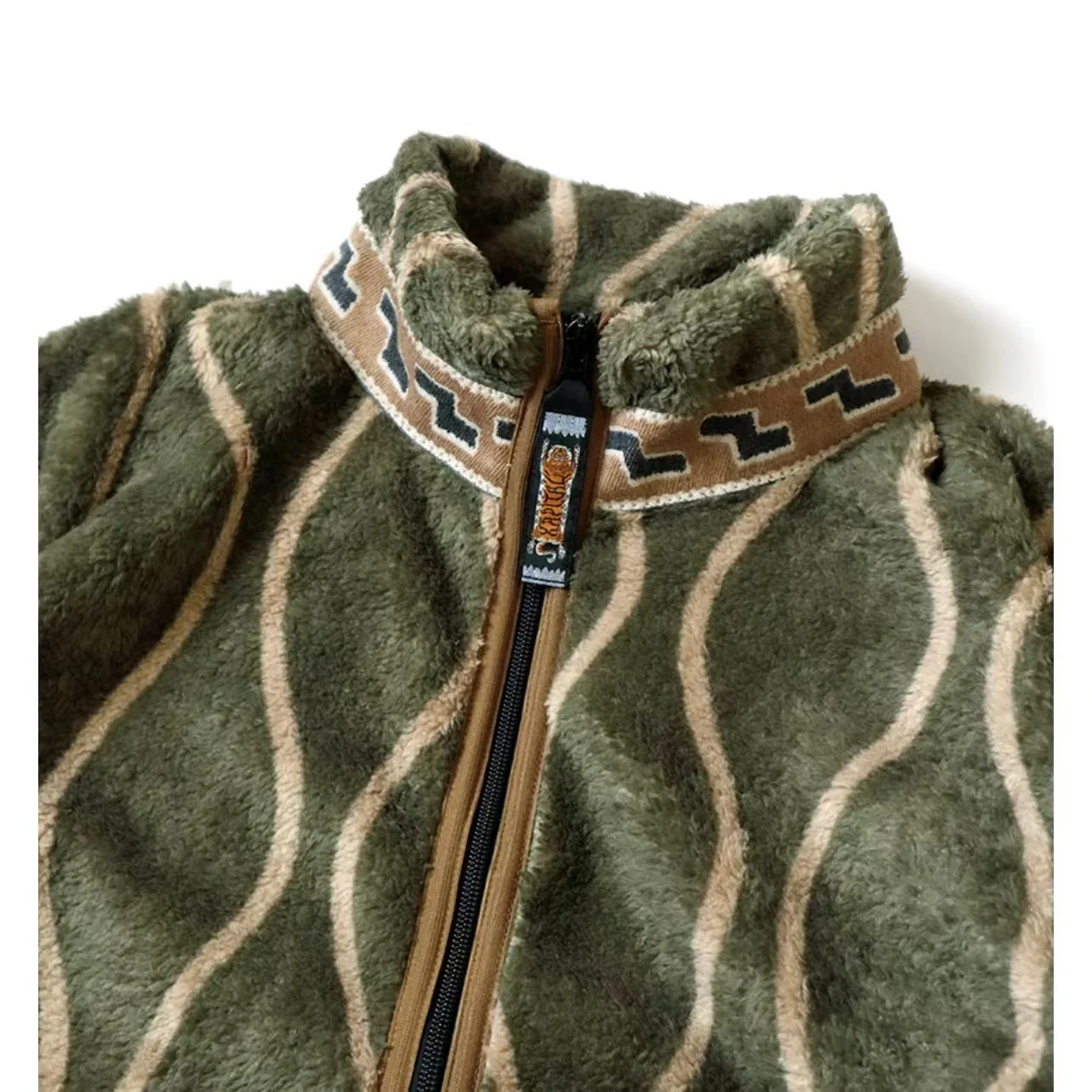 22AW KAPITAL Hiroda Hiroshi Tangcao Fleece Wavy Stripe Zipper Stand Collar Jacket Men's Green Loose Print Coat New 3