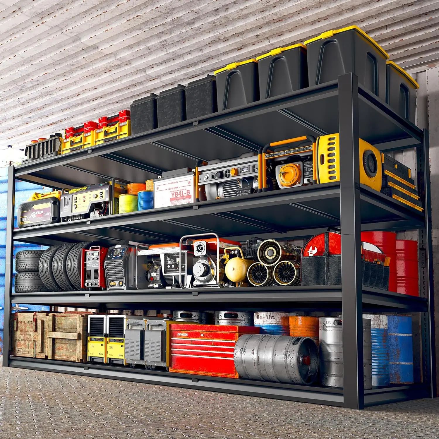60" W Garage Shelving 2650LBS Heavy Duty Storage Shelves Adjustable 4 Tier Metal Shelves 60" W x 24" D x H