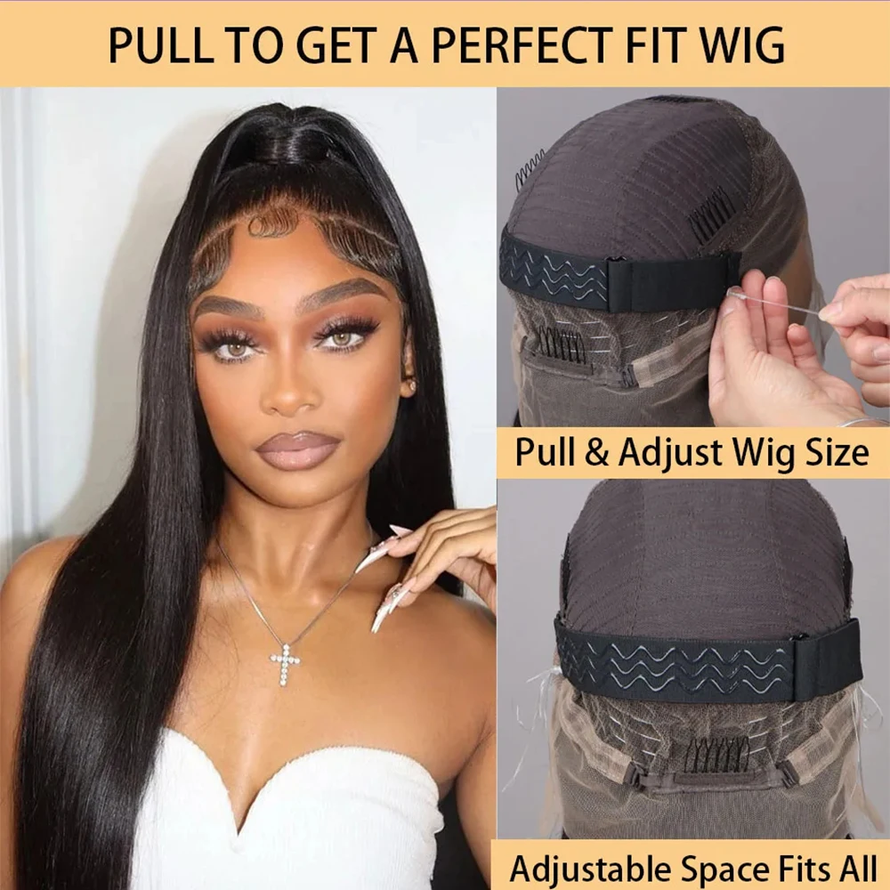 250 Density Invisi Strap 360 Full Lace Glueless Wig Invisible Drawstring Pre Cut 30 Inch Straight Lace Front Wig Human Hair