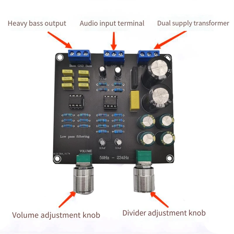 AA51 59Hz-234Hz Low-Pass Filter Super Bass Crossover Board AC9V-12V Dual NE5532 Crossover Point Continuously Adjustable