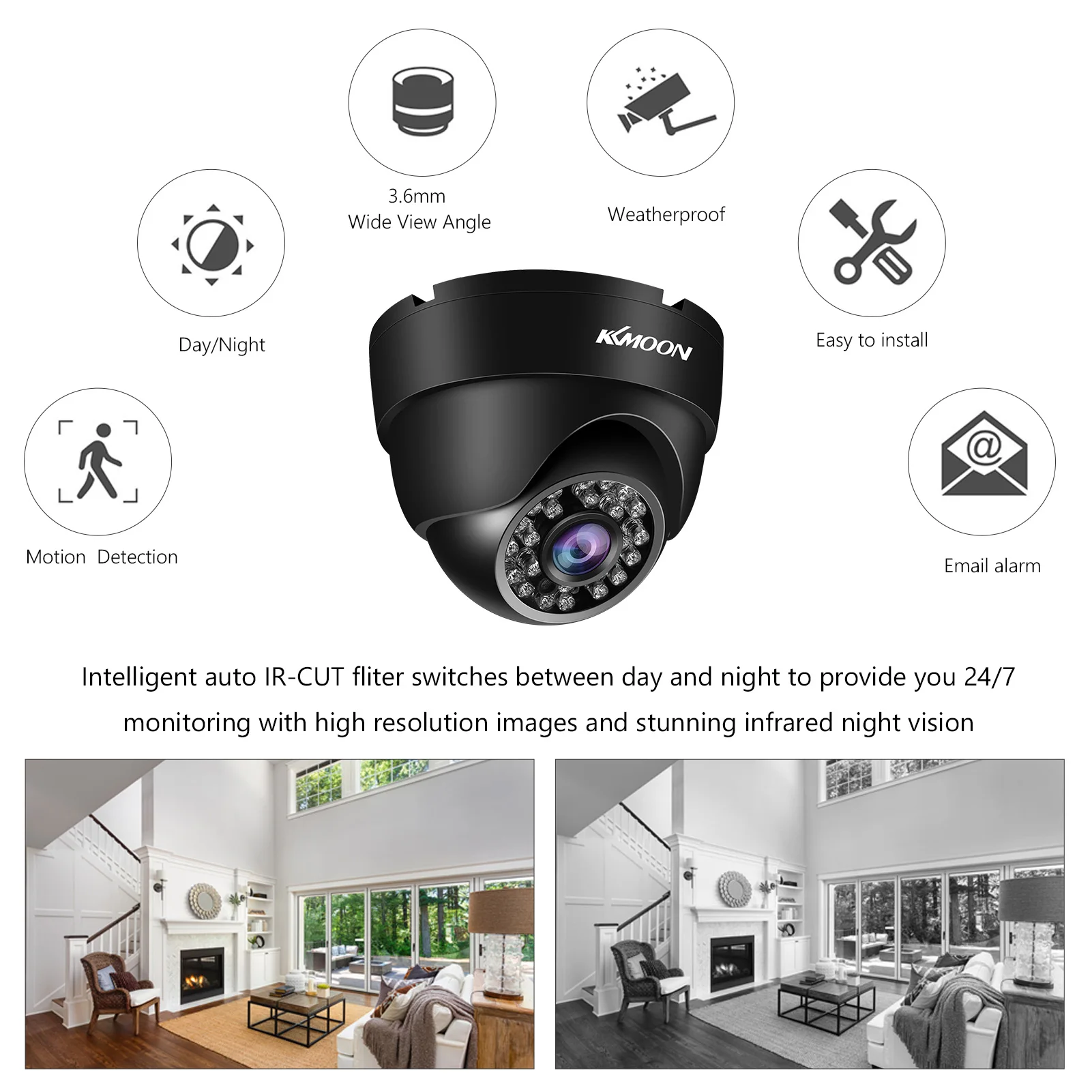 Telecamera Di Sicurezza Esterna ZBen 2.0 MP AHD - Full HD 1080P, IP66, Visione Notturna 20m