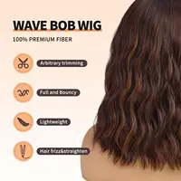 Perruques courtes à reflets bruns avec frange, cheveux naturels ondulés pour femmes blanches, perruque Bob synthétique résistante à la chaleur, longueur d'épaule 4