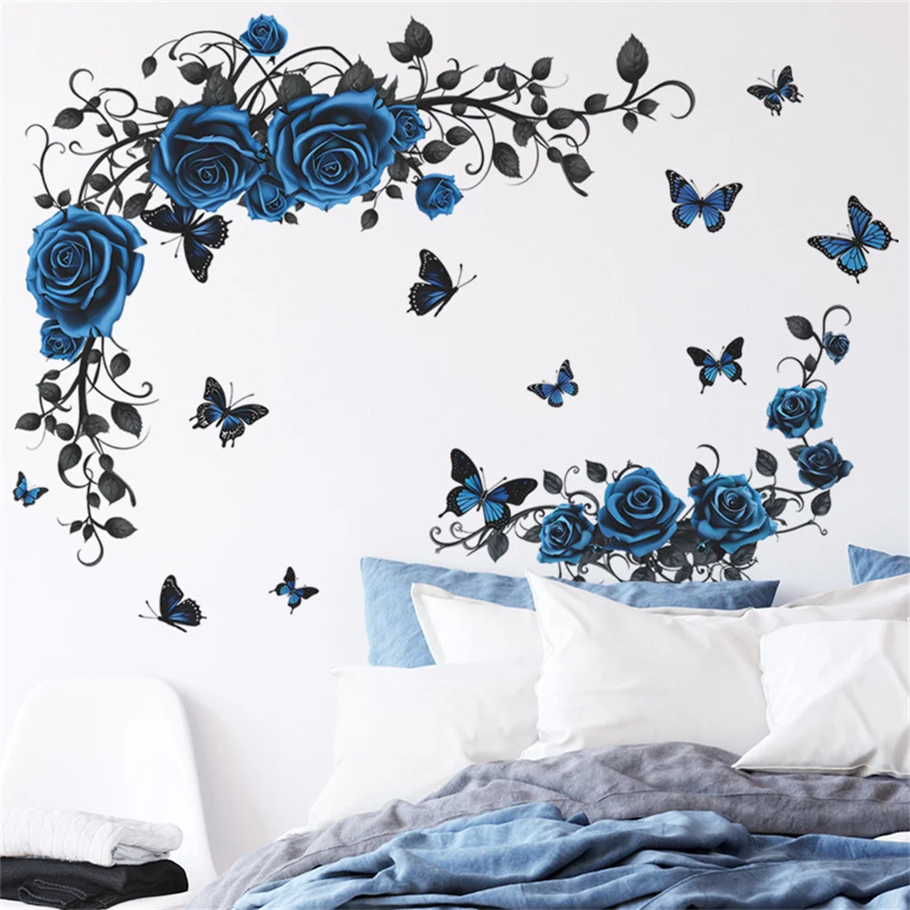 BlueRoseWallStickers2PcsDIYArtStickersPeonyFloralWallDecor