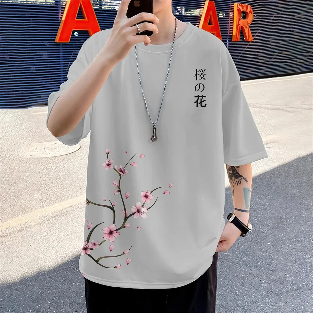 Camiseta Hombre Estampado 3D Flores Cerezo | Top Manga Corta Minimalista Verano Casual | Novedad Diario Informal - Image 2