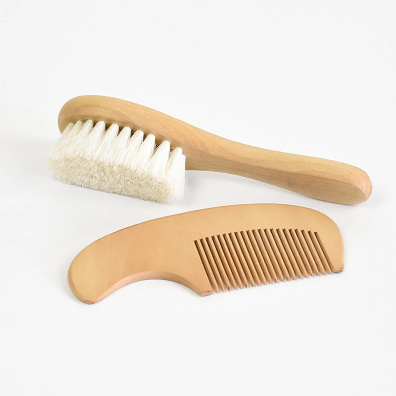 Baby Care Set Hair Brush Comb Wooden Brush for Baby Shower Newborn Infant Comb Head Massager