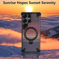 Oatsbasf Magnetic Phone Case with Ring Stand and Kevlar Fiber Texture - Shockproof Protection for Galaxy S25 Ultra (Black)