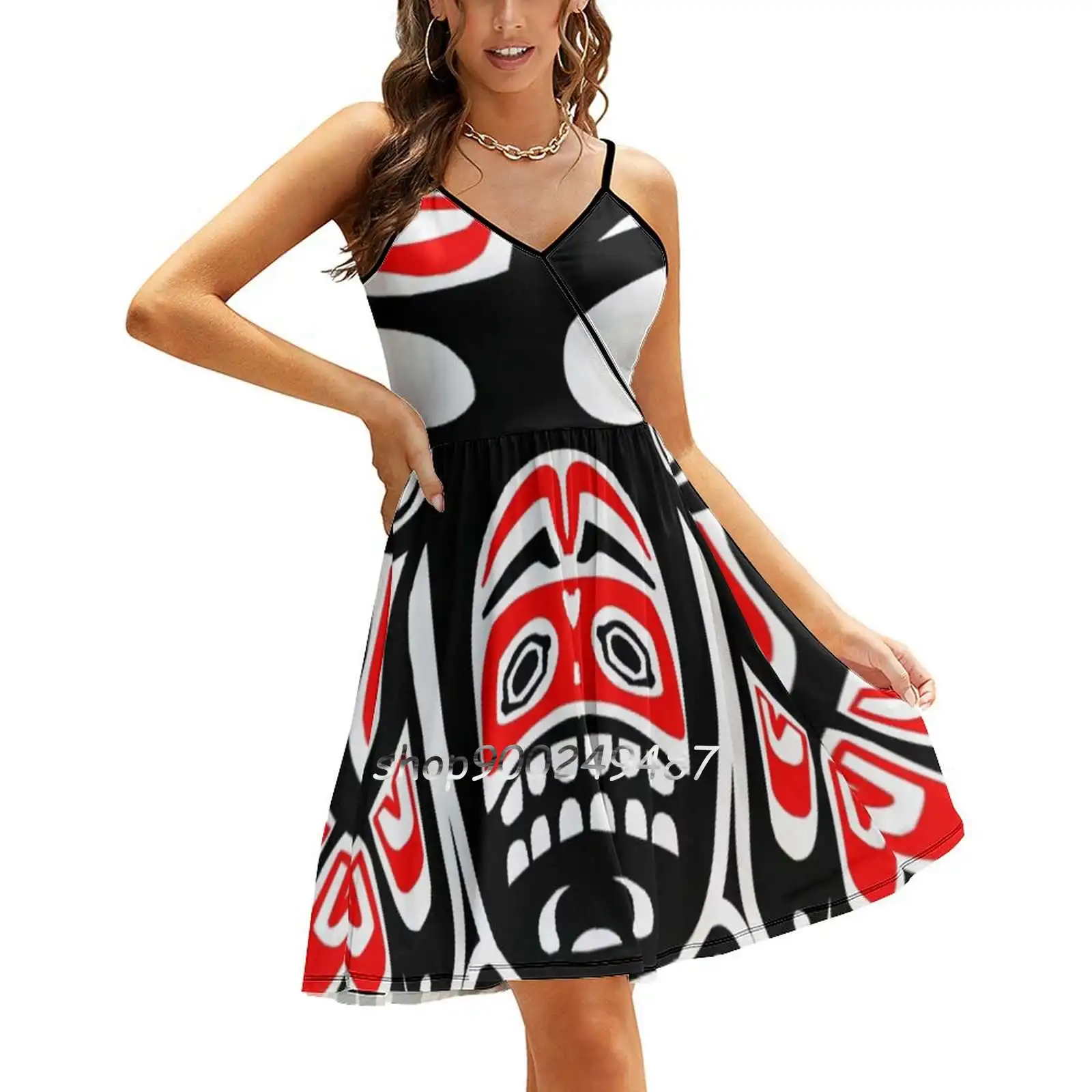 Alaskan Eagle Sling Dress Donna Summer Printing Condole Belt Dresses Inuit Tlingit Alaska Eskimo Seattle Pacific Pacific North