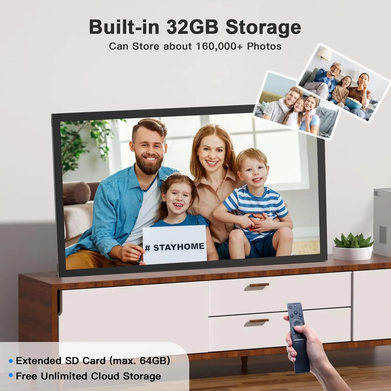 Large Digital Picture Frame 21.5 inch WiFi-Photo-Frame - 32GB, 1920x1080 IPS FHD, Auto Rotate, Load Photos Videos from Phone via