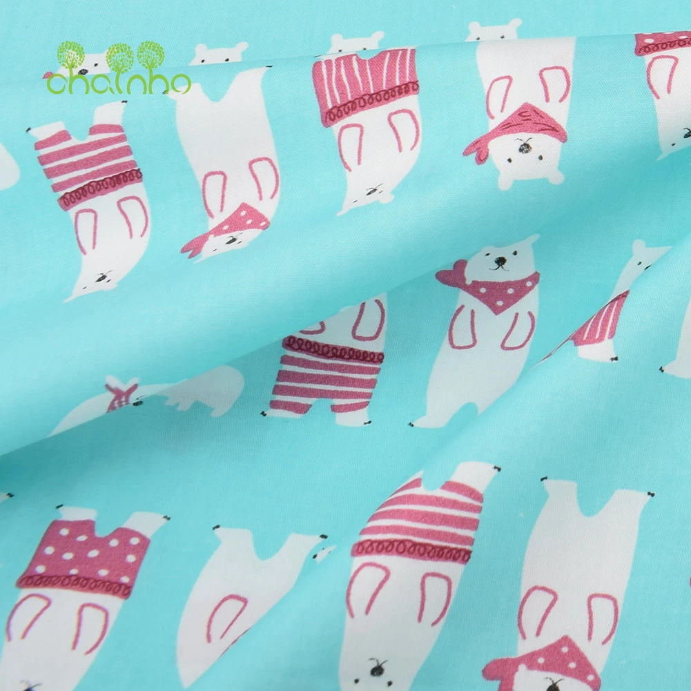 Chainho,Printed Twill Weave Cotton Fabric,Patchwork Cloth,DIY Sewing Quilting Material,Green Cartoon Series,4 Specification,QC11