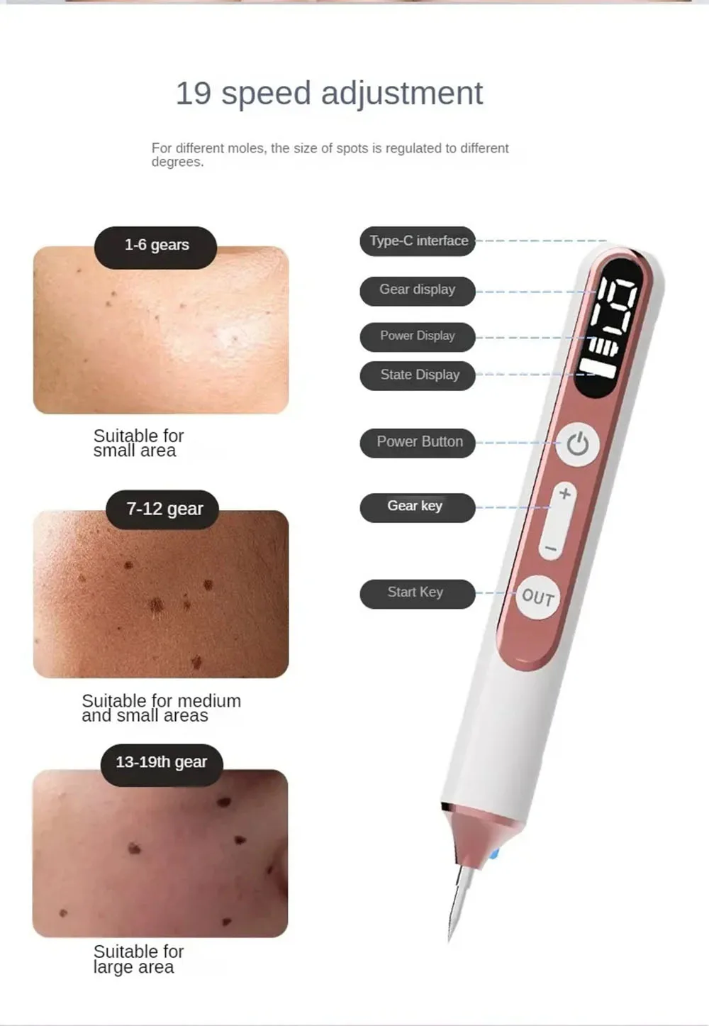 Laser Plasma Pen Mole Dark Spot Freckle Nevus Wart Skin Tag Pimples Tattoo Removal Skin Face Beauty Machine 19 Gear