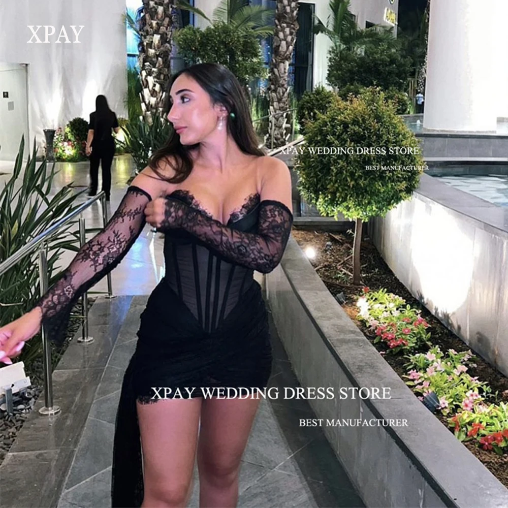 

XPAY Sexy Black Short Party Prom Dresses Sweetheart Chiffon Boning Mini Cocktail Dress Formal Night Event Gowns Robe de soiree