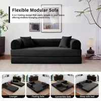 79'' Boneless Couch Foldable Convertible Futon Sleeper Sofa Bed Floor Lounge with L-Shaped Armrests for Living Room Sofas 6