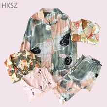 

Pijamas Algodon Mujer Spring/autumn Long Sleeve Cotton Silk Pajama Short Sets for Women New Summer Fashion Two-piece Home Wear