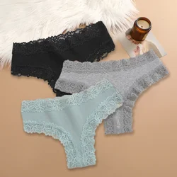 Women's Floral Lace Cotton Panties - Trendy Patchwork Briefs (3 - Pack) - S (Set1)