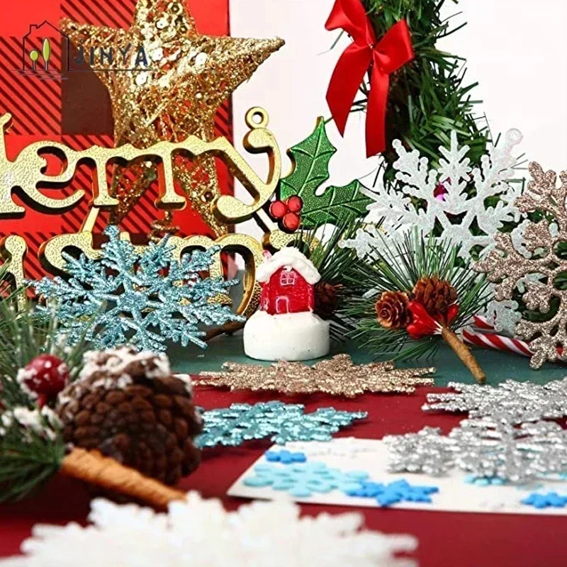 Christmas Concepts Pack Of 12 Green Glitter Snowflake Hanging Decorations - 10cm Wide, Gold String Included - View #9