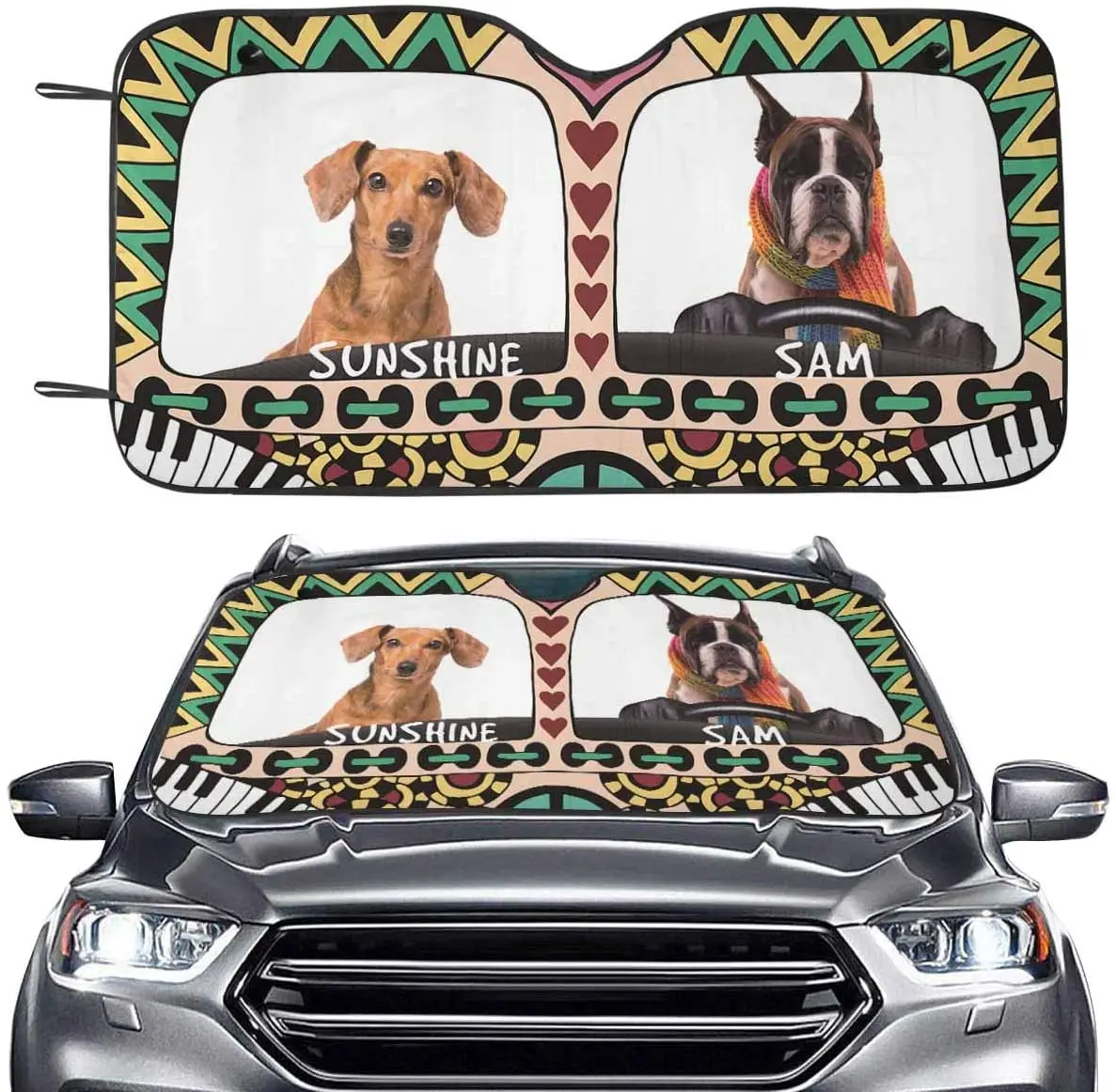 

InterestPrint Customized Dog Pet Photo Windshield Sun Shade Protect Your Car from Sun Heat Dog Hold The Driving Steel