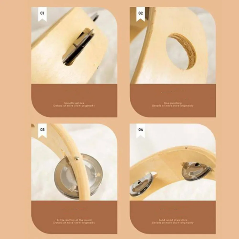 Hand Held Wood Headless Tambourine 4in 6in 8in 10in Jingles Educational Musical Toy For Children