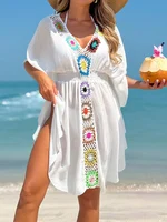 Crochet V Neck White Cover-Up Dress Beach Dress Cover-Ups Swimsuit Summer Bathing Suit Woman Summer Tunic Saida Praia Beachwear - Image 6