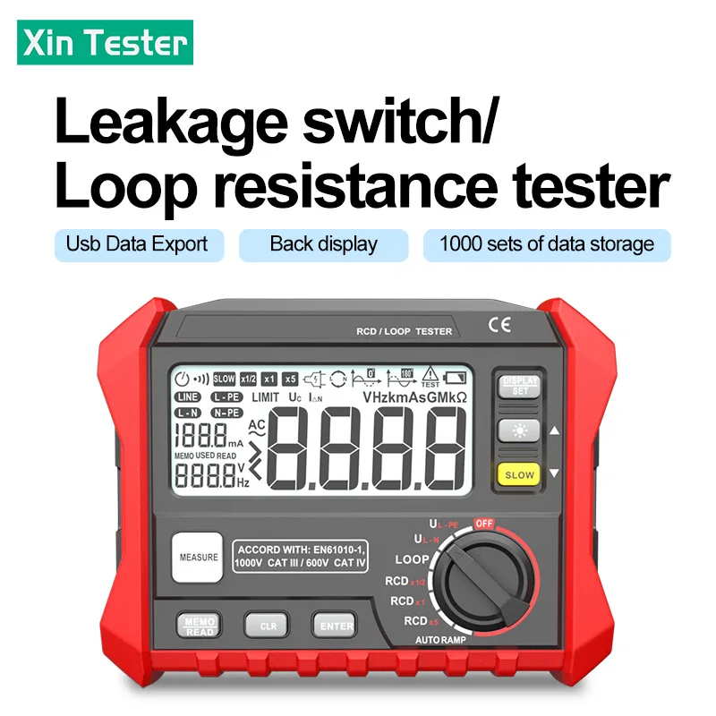 

Xin Tester Loop Resistance Tester Digital RCD Leakage Protection Switch Tester with 2.0USB Interface XT5910