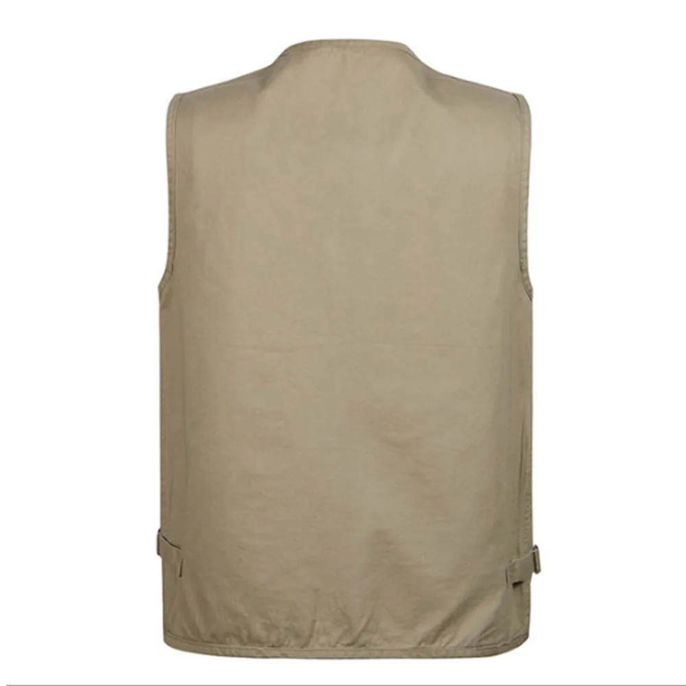 Mens Casual Solid Color Vest Sleeveless V-Neck Multi-pockets Hiking Outdoor Fishing Apparel Work Plus Size Casual