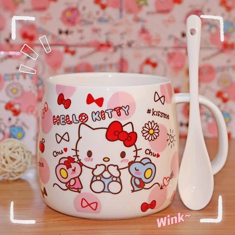 

Sanrio Hello Kitty Kawaii Anime Glass Water Cup Cute Cartoon Mug Milk Cup Large Capacity Ceramic Cup Lovely Gifts for Girls