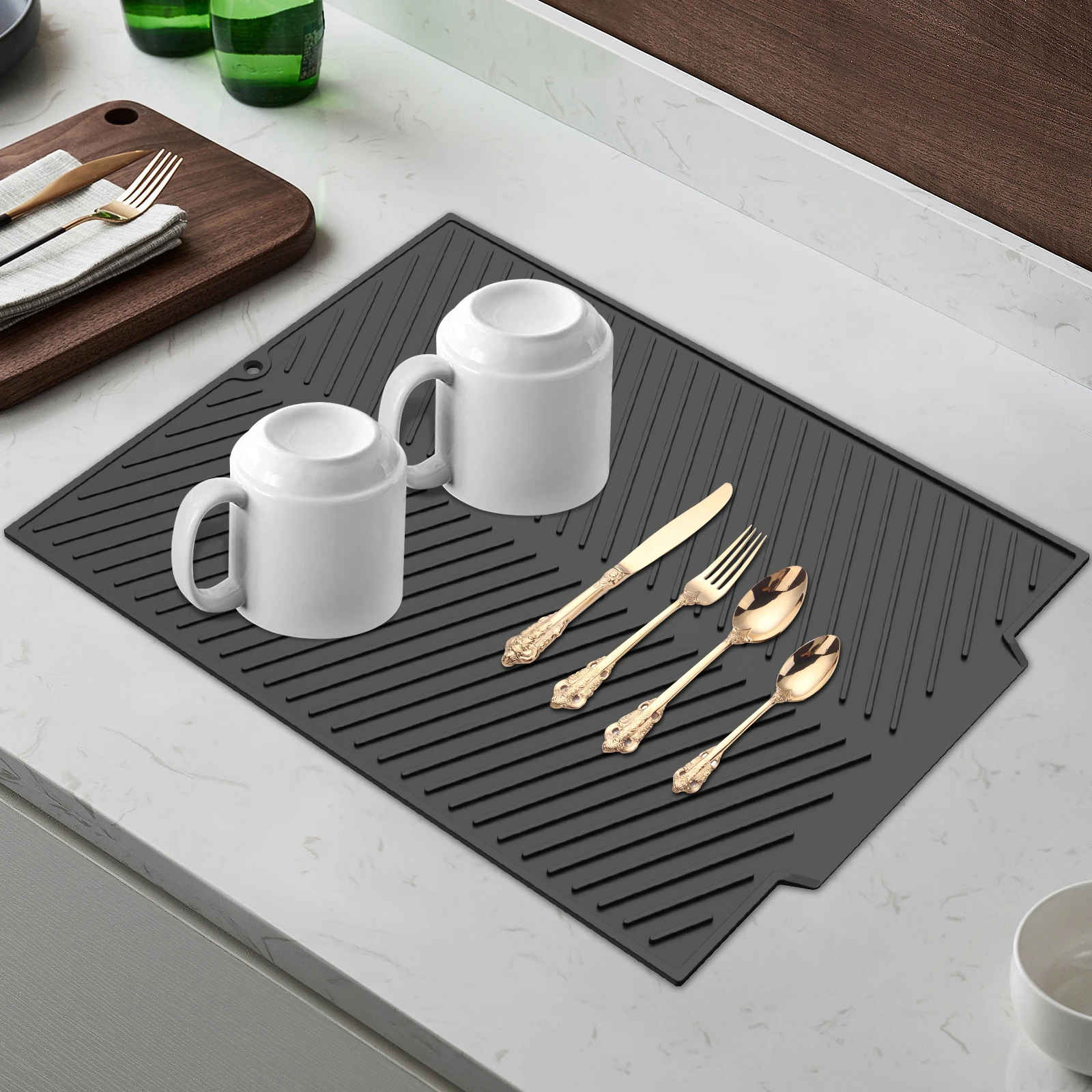 KitchenSinkDishDrainingMatNonSlipSiliconeDryingPadFlexible