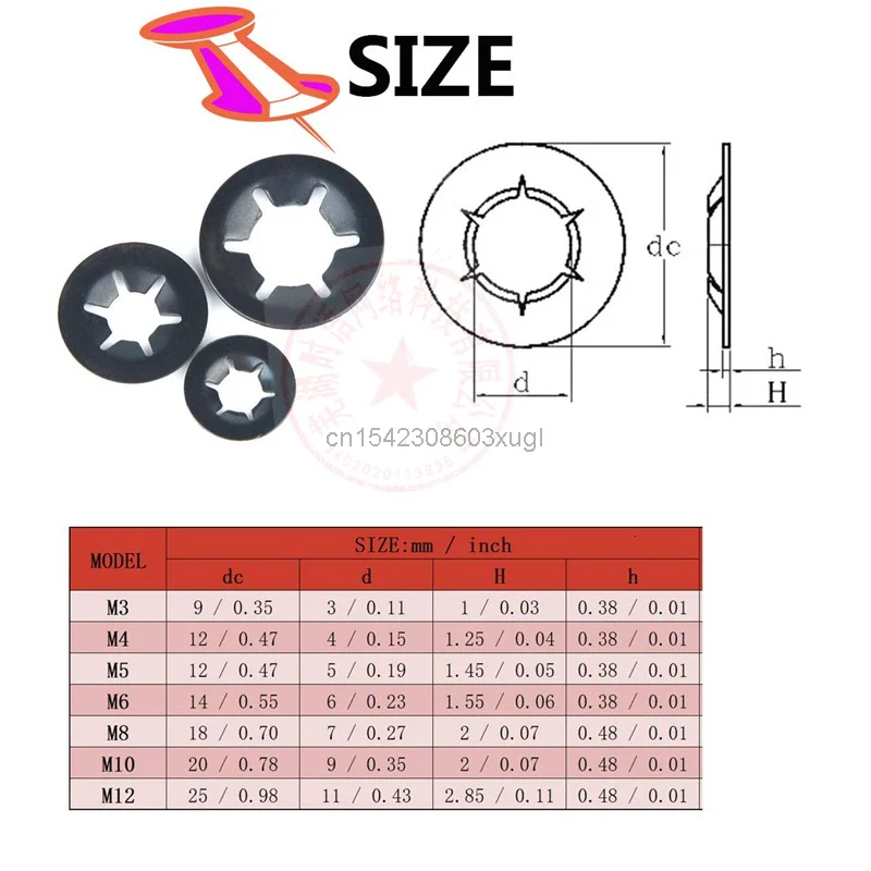 260Pcs M3 M4 M5 M6 M8 M10 M12 Push-on Locking Washers Star Nut Metal Quick Speed Star Nut Locking Fastener Assorted Kit