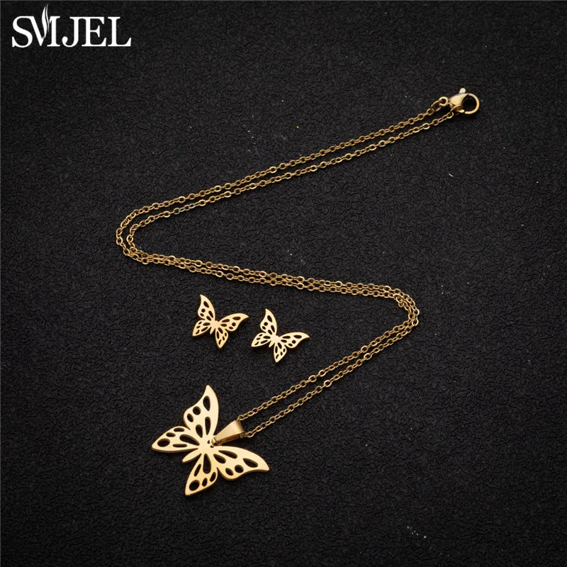 Korea Style Stainless Steel Butterfly Jewelry Sets for Women Cartoon Bee Insect Pendant Necklace Girls Summer Beach Wedding Gift 3