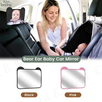 Adjustable Wide-Angle Baby Car Mirror with Bear Ears, Headrest Mounted Safety Monitor 1