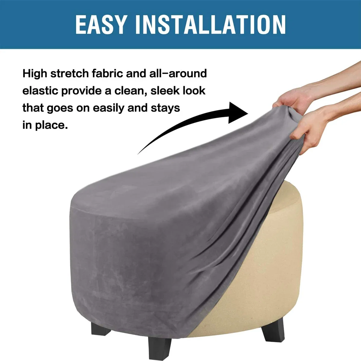 Real Velvet Plush Fabric Round Ottoman Slipcover Footstool Protector Covers Storage Stool Ottoman Covers 3