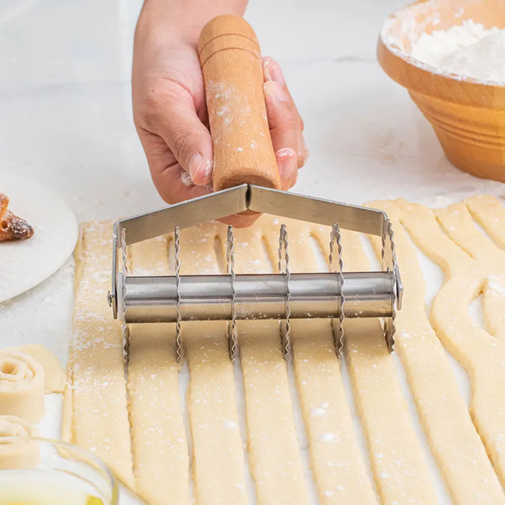 Stainless Steel Dough Cutter Wood Handle Lattice Dough Cutter Pastry Bread Pizza DIY Bakeware multiuse Kitchen tool