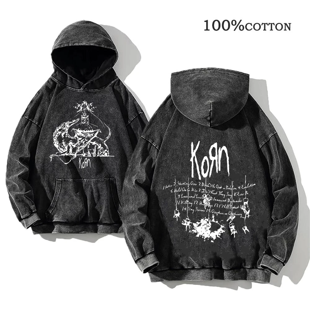Korn Rock Band World Tour Hoodies Vintage Washed Men