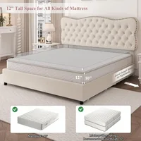 King Bed Frame with 4 Storage Drawers, Upholstered Platform Bed Frame with Button Tufted Headboard,No Box Spring Needed (Beige) 2