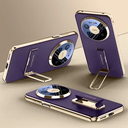 Luxury Leather Wristband and Metal Stand Lens - Protection Hard Back Cover Case for Huawei Mate 80 (Lavender)