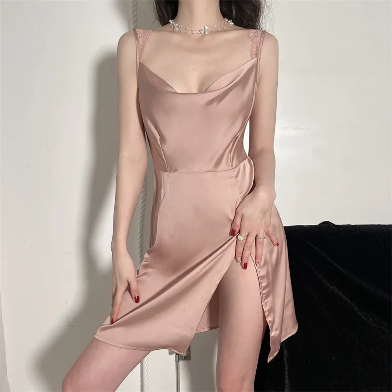 New Black Temptation Pure Lust Lace Ultimate Sexy Women's Split Bottom Sleepwear Sleeveless Casual Sleepwear