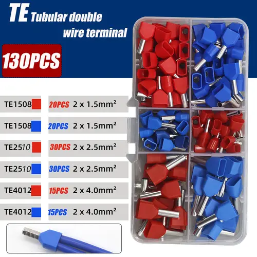 130/380/600 PCS TE Double Wire Tube Type Pre-Insulated Terminal European Pin Type Cold Pressed Terminal Pin Type Copper Tube End - Image 8
