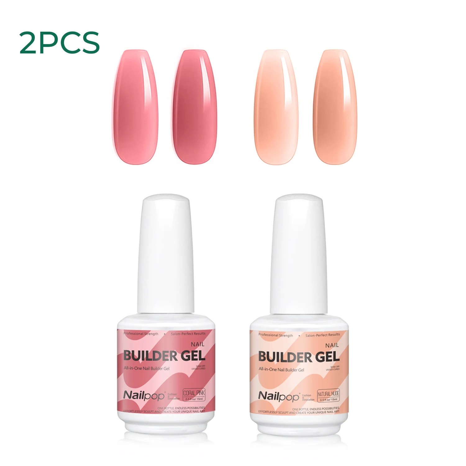 Nailpop 15ml Builder Gel: Enhanced Nail Strengthener & Extension Polish - Soak Off UV Gel Rhinestone Glue in 4 Vibrant Colors
