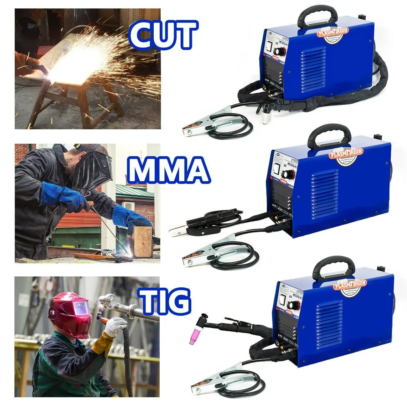 CT418 TIG/ MMA/CUT TIG Welder, Inverter 3 in 1 Welding Machine,180A TIG/ MMA 40A CUT ,Portable Multifunction Welding Equipment 4