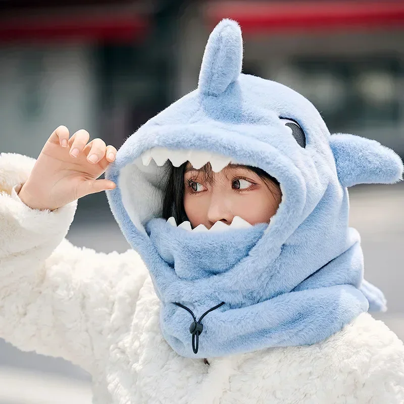 

Cartoon Shark Ski Helmet Protective Cover Winter Warm Comfortable Soft Fleece Skiing Head Warmer Cute Hood Neck Cap Personalized