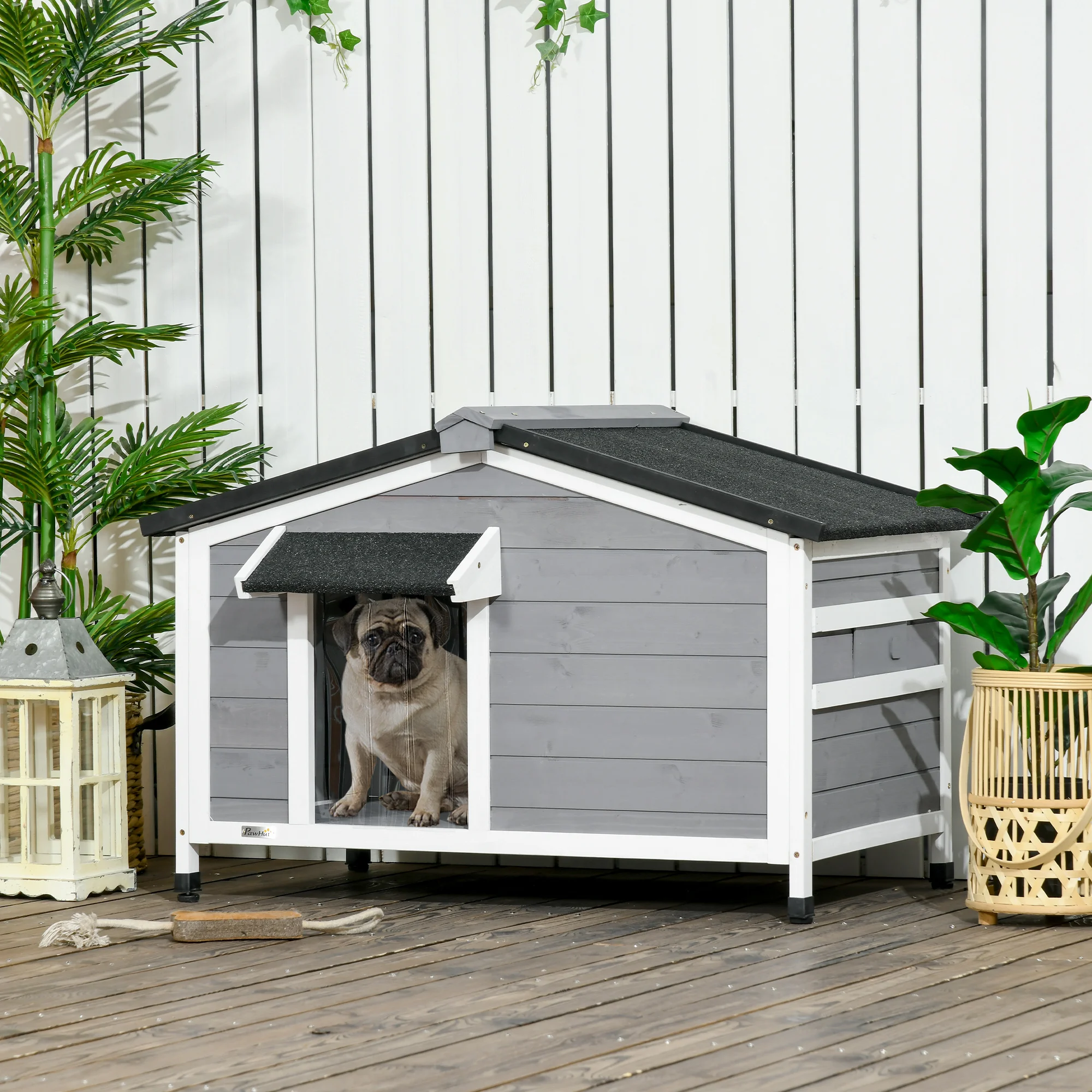 PawHut Caseta para Perros de Exterior con Techo Asfáltico 97x72x65 cm Gris 2