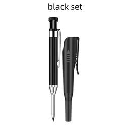 Metal Solid Carpenter's Mechanical Pencil with Holder and Pocket Clip - Deep Hole Marker Tool (Black set)