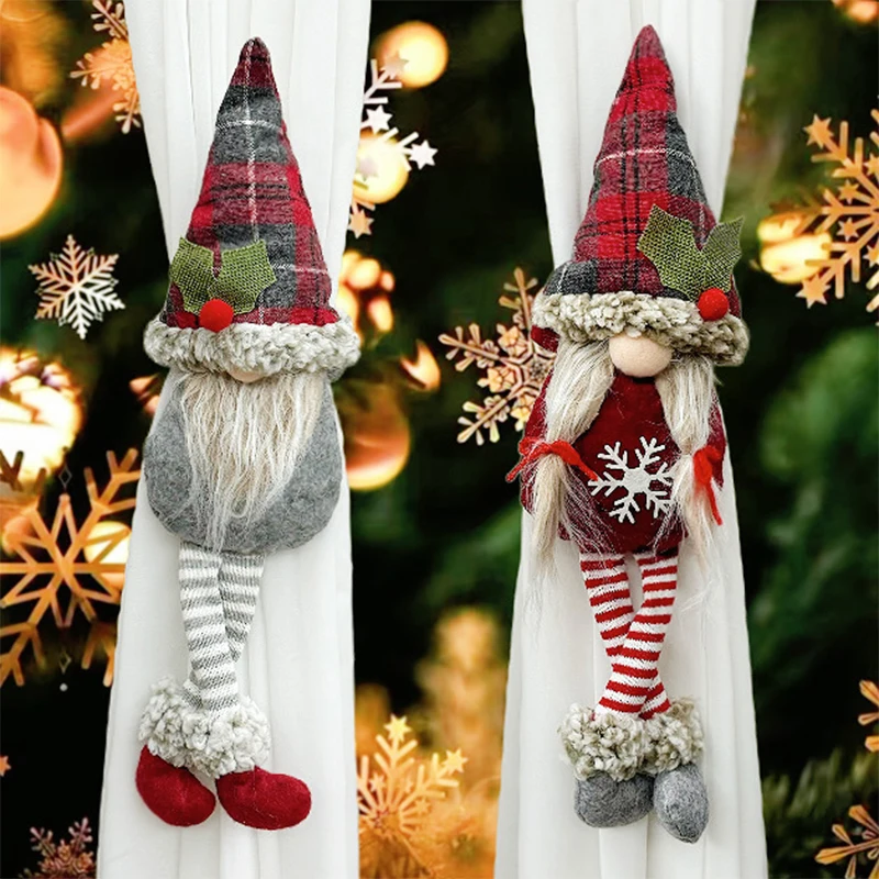 Christmas Gnome Window Curtain Tiebacks Cute Plush Faceless Doll Tieback Buckle Xmas Ornament Props Home Decoration Accessories