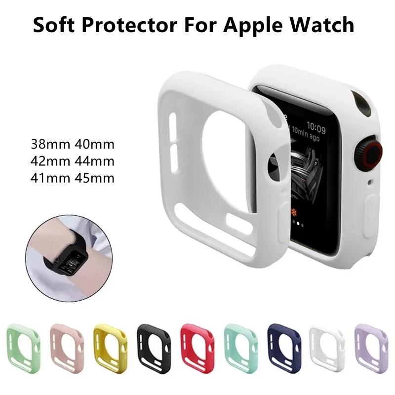 Силиконовый чехол для Apple Watch 7 6 5 4 3 2 1 SE защитная задняя крышка из ТПУ IWatch Series 44 мм 40
