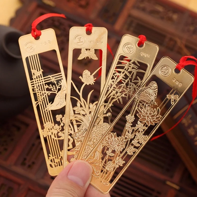 4 Pcs / Lot New Cute Kawaii Beautiful Chinese Style Vintage Exquisite Metal Bookmark for Book Creative Item Students Gift Random